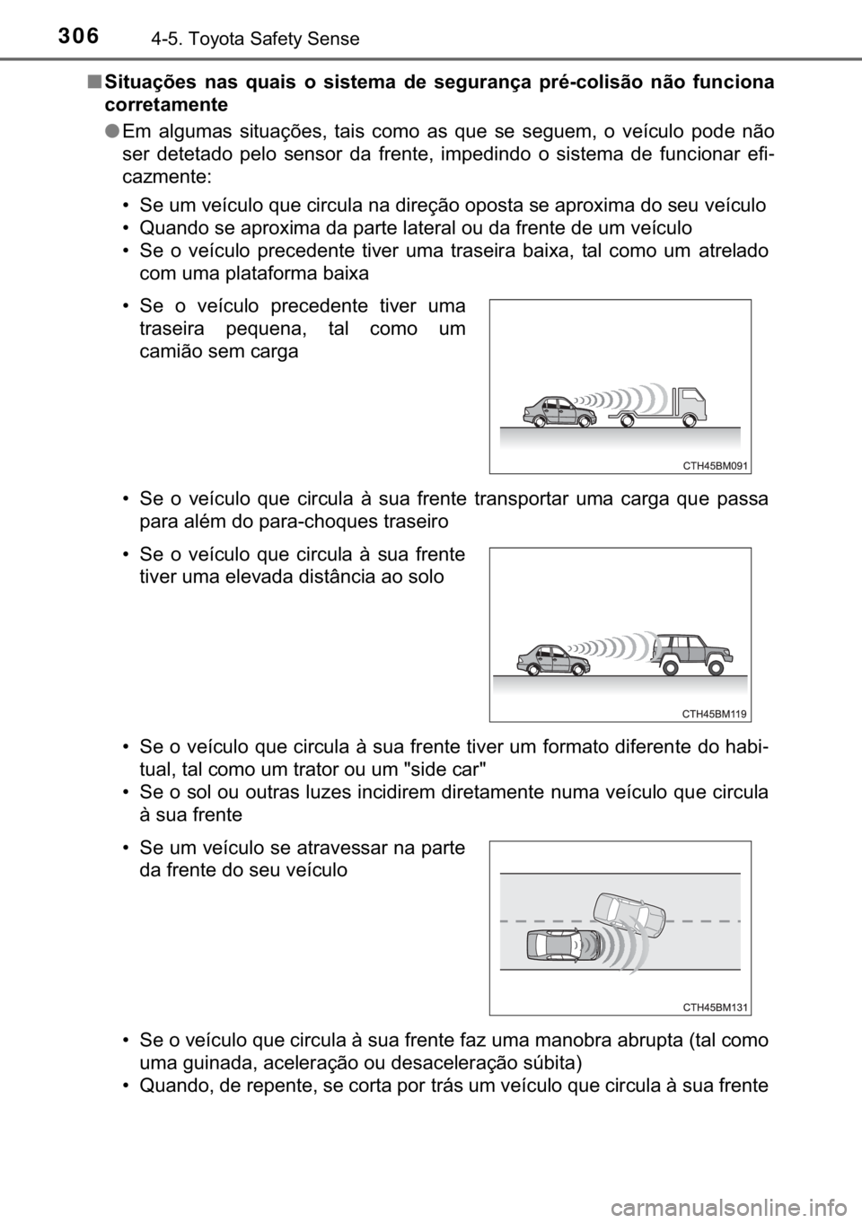 TOYOTA YARIS 2019  Manual de utilização (in Portuguese) 306������7�R�\�R�W�D��6�D�I�H�W�\��6�H�Q�V�H
■�6�L�W�X�D�o�}�H�V� �Q�D�V� �T�X�D�L�V� �R� �V�L�V�W�H�P�D� �G�H� �V�H�J�X�U�D�Q�o�D� �S�U�p��F�R�O�L�V�m�R� �Q�m�R� �I�X�Q�F�L�R�Q�D
�