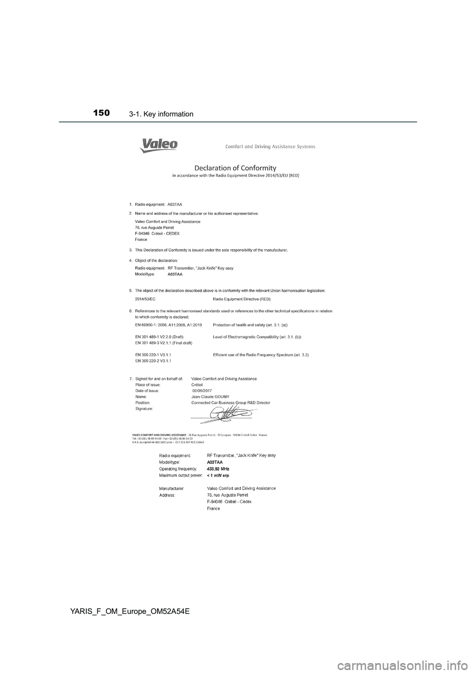 TOYOTA YARIS 2020  Owners Manual 1503-1. Key information
YARIS_F_OM_Europe_OM52A54E 
