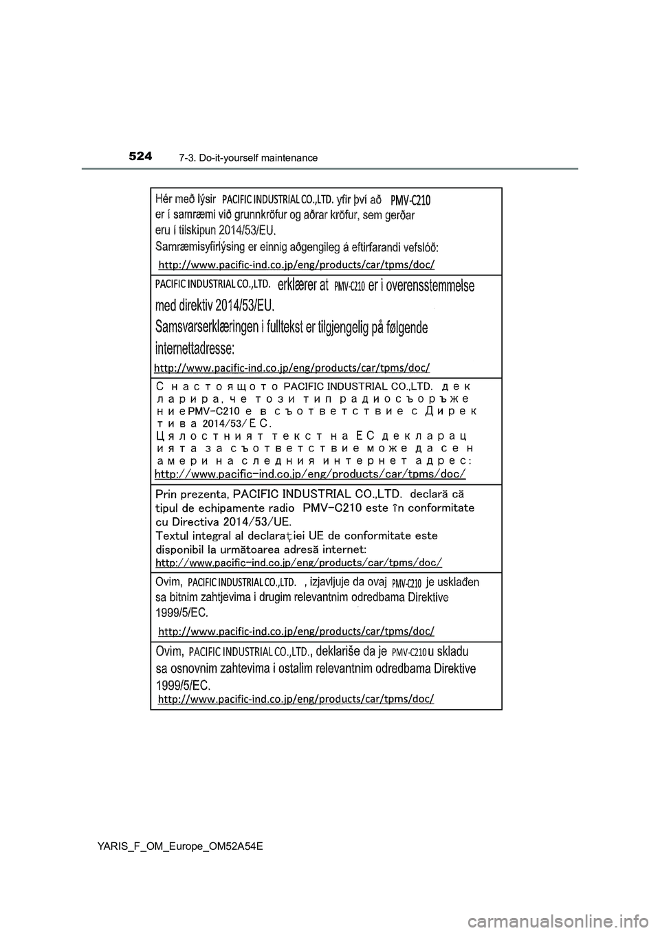 TOYOTA YARIS 2020 Owners Manual 5247-3. Do-it-yourself maintenance
YARIS_F_OM_Europe_OM52A54E TOYOTA YARIS 2020 Owners Manual 5247-3. Do-it-yourself maintenance
YARIS_F_OM_Europe_OM52A54E