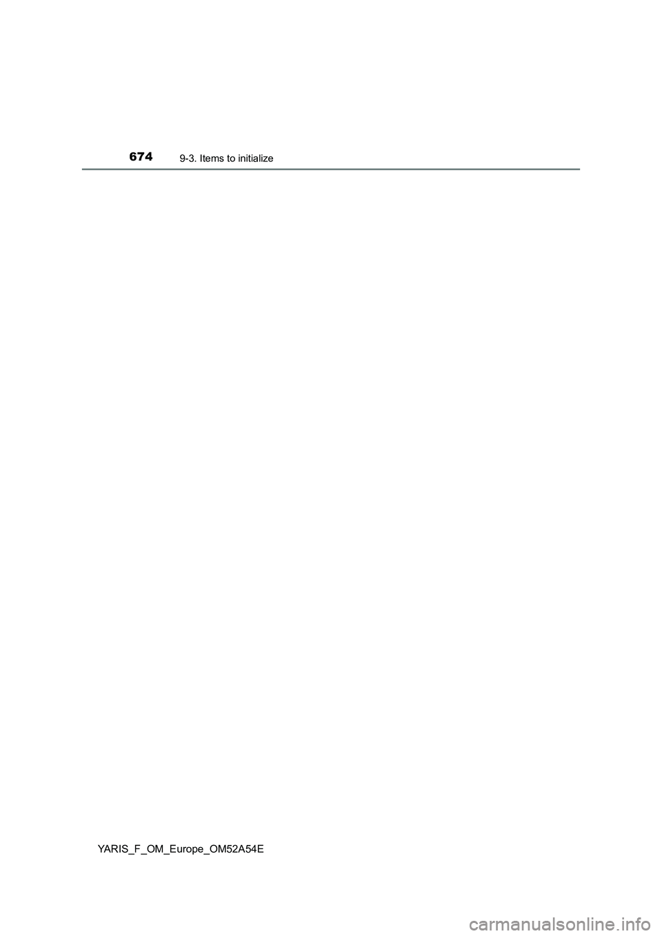 TOYOTA YARIS 2020 Owners Manual 6749-3. Items to initialize
YARIS_F_OM_Europe_OM52A54E TOYOTA YARIS 2020 Owners Manual 6749-3. Items to initialize
YARIS_F_OM_Europe_OM52A54E