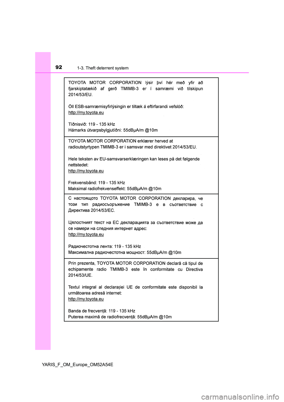 TOYOTA YARIS 2020 Owners Manual 921-3. Theft deterrent system
YARIS_F_OM_Europe_OM52A54E TOYOTA YARIS 2020 Owners Manual 921-3. Theft deterrent system
YARIS_F_OM_Europe_OM52A54E
