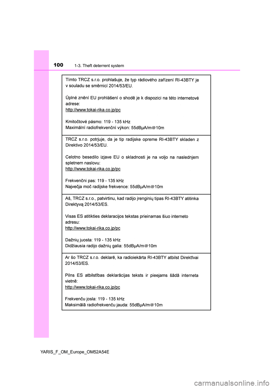 TOYOTA YARIS 2020 Owners Manual 1001-3. Theft deterrent system
YARIS_F_OM_Europe_OM52A54E TOYOTA YARIS 2020 Owners Manual 1001-3. Theft deterrent system
YARIS_F_OM_Europe_OM52A54E