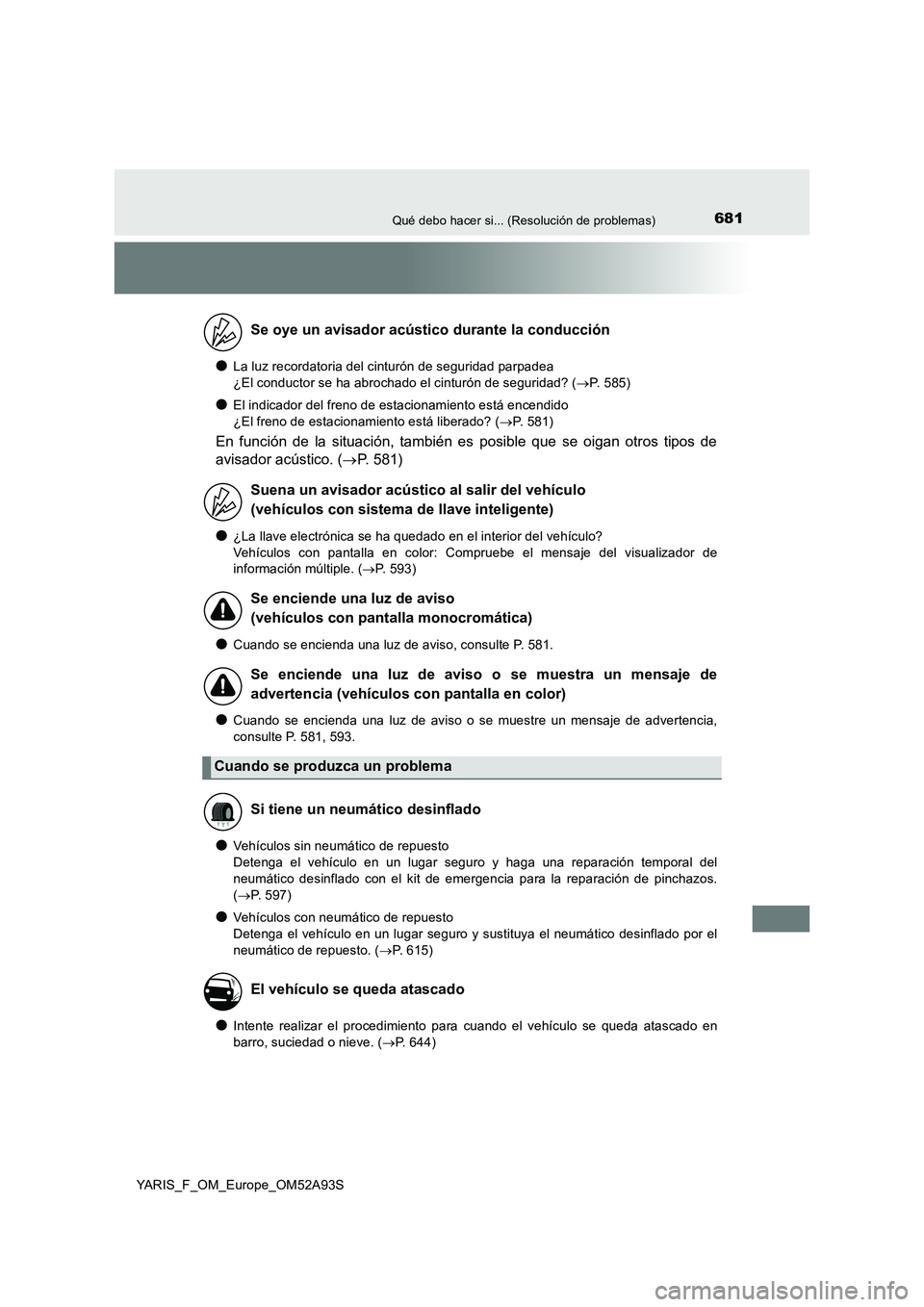 TOYOTA YARIS 2020 Manuale de Empleo (in Spanish) 681Qué debo hacer si... (Resolución de problemas)
YARIS_F_OM_Europe_OM52A93S
●La luz recordatoria del cinturón de seguridad parpadea
¿El conductor se ha abrochado el cinturón de seguridad? ( TOYOTA YARIS 2020 Manuale de Empleo (in Spanish) 681Qué debo hacer si... (Resolución de problemas)
YARIS_F_OM_Europe_OM52A93S
●La luz recordatoria del cinturón de seguridad parpadea
¿El conductor se ha abrochado el cinturón de seguridad? (