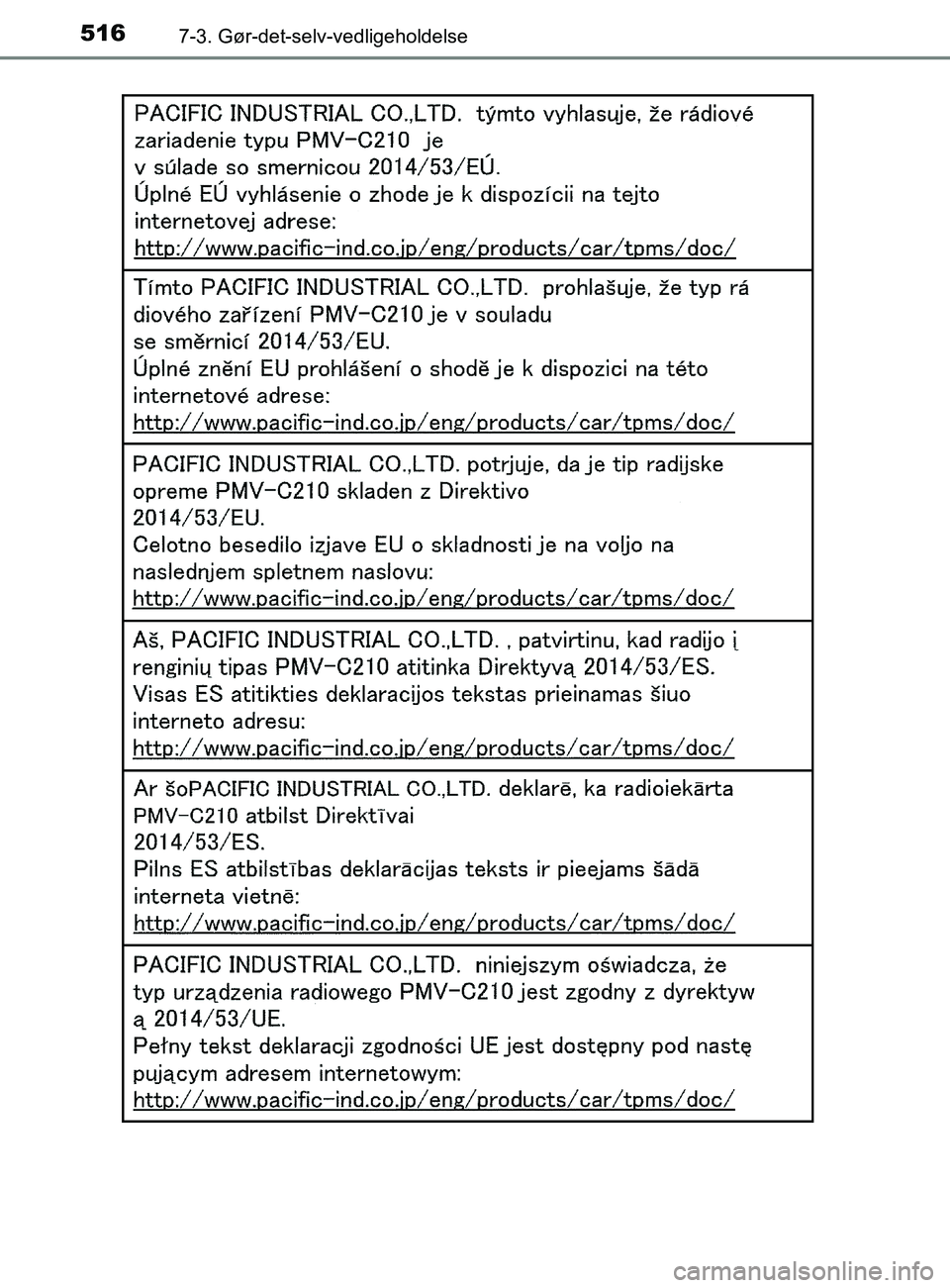 TOYOTA YARIS 2020  Brugsanvisning (in Danish) 5167-3. Gør-det-selv-vedligeholdelse
YARIS_F_OM_Europe_OM52K19DK
OM52K19DK.book  Page 516  Tuesday, June 11, 2019  8:38 AM 