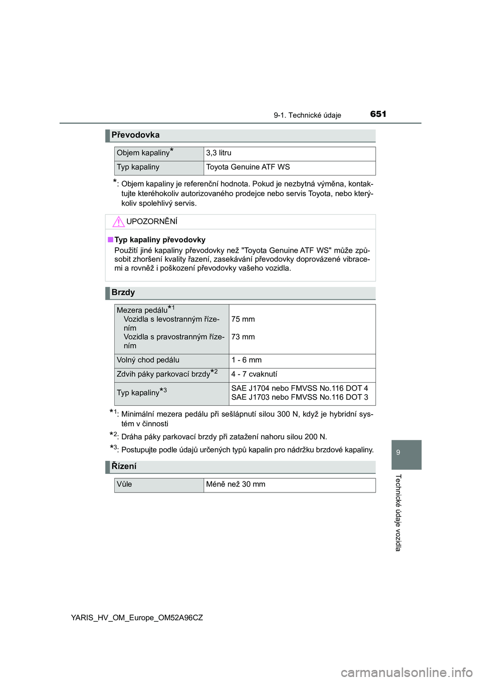 TOYOTA YARIS 2020 Návod na použití (in Czech) 6519-1. Technické údaje
9
Technické údaje vozidla
YARIS_HV_OM_Europe_OM52A96CZ
*: Objem kapaliny je referenční hodnota. Pokud je nezbytná výměna, kontak-
tujte kteréhokoliv autorizovaného p TOYOTA YARIS 2020 Návod na použití (in Czech) 6519-1. Technické údaje
9
Technické údaje vozidla
YARIS_HV_OM_Europe_OM52A96CZ
*: Objem kapaliny je referenční hodnota. Pokud je nezbytná výměna, kontak-
tujte kteréhokoliv autorizovaného p