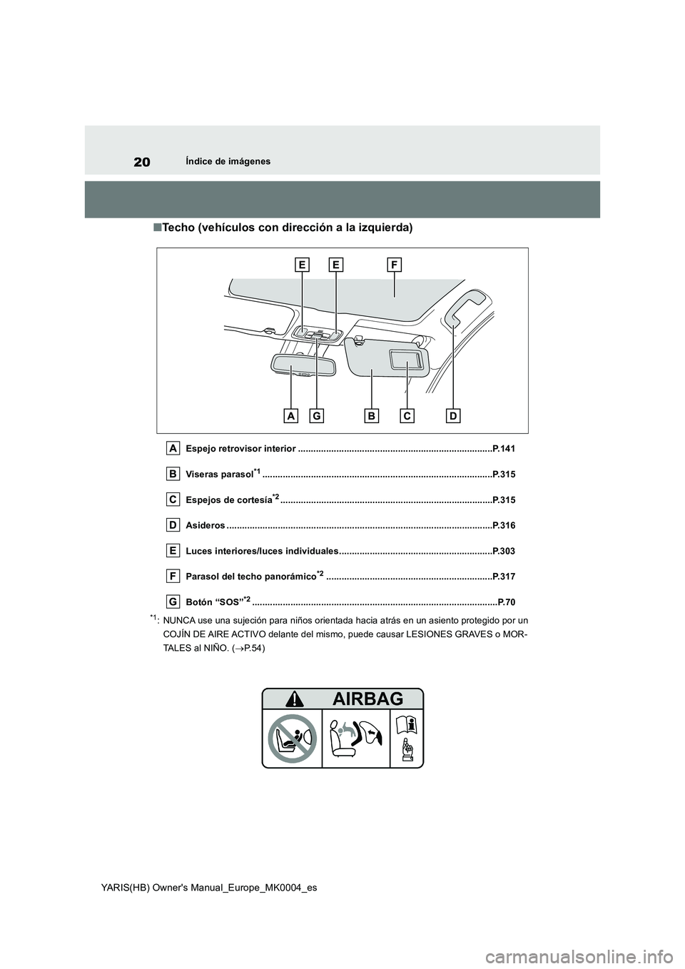 TOYOTA YARIS 2021 Manuale de Empleo (in Spanish) 20
YARIS(HB) Owners Manual_Europe_MK0004_es
Índice de imágenes
■Techo (vehículos con dirección a la izquierda)
Espejo retrovisor interior ....................................................... TOYOTA YARIS 2021 Manuale de Empleo (in Spanish) 20
YARIS(HB) Owners Manual_Europe_MK0004_es
Índice de imágenes
■Techo (vehículos con dirección a la izquierda)
Espejo retrovisor interior .......................................................