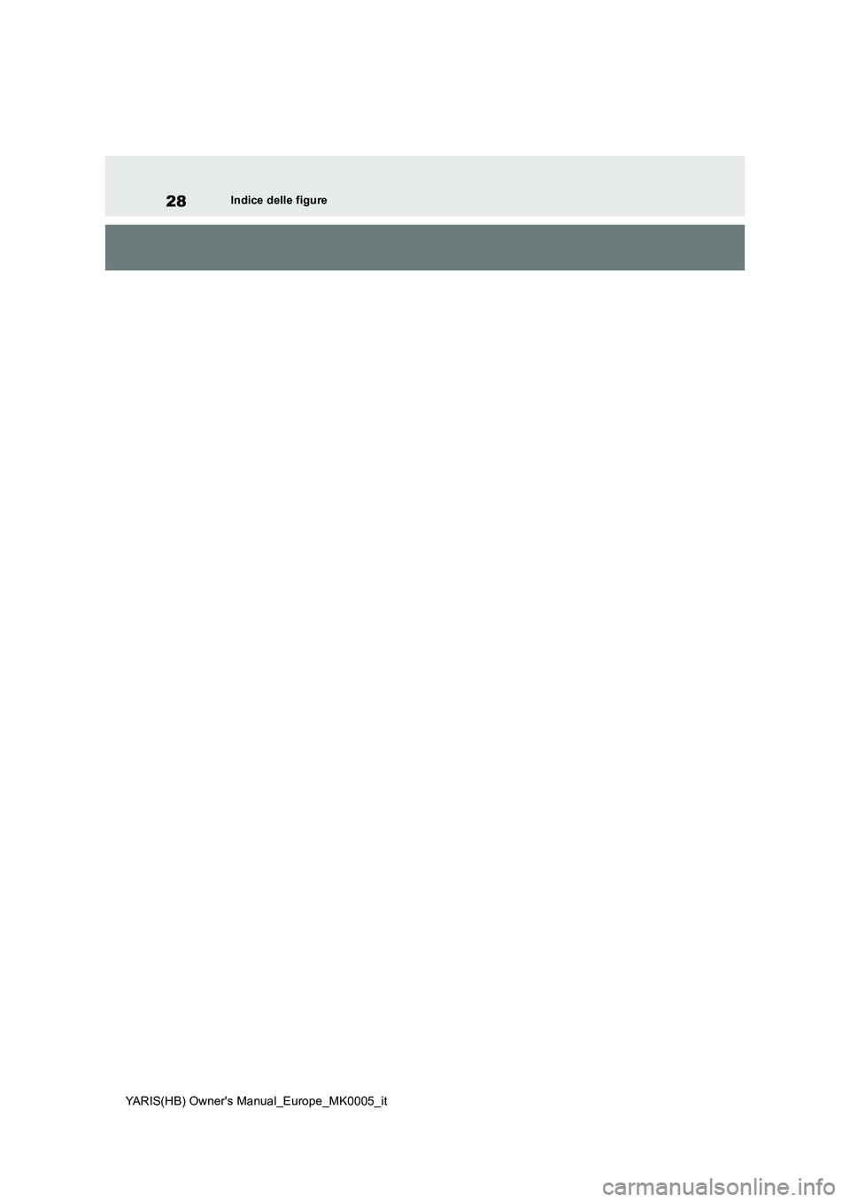 TOYOTA YARIS 2021 Manuale duso (in Italian) 28
YARIS(HB) Owners Manual_Europe_MK0005_it
Indice delle figure TOYOTA YARIS 2021 Manuale duso (in Italian) 28
YARIS(HB) Owners Manual_Europe_MK0005_it
Indice delle figure