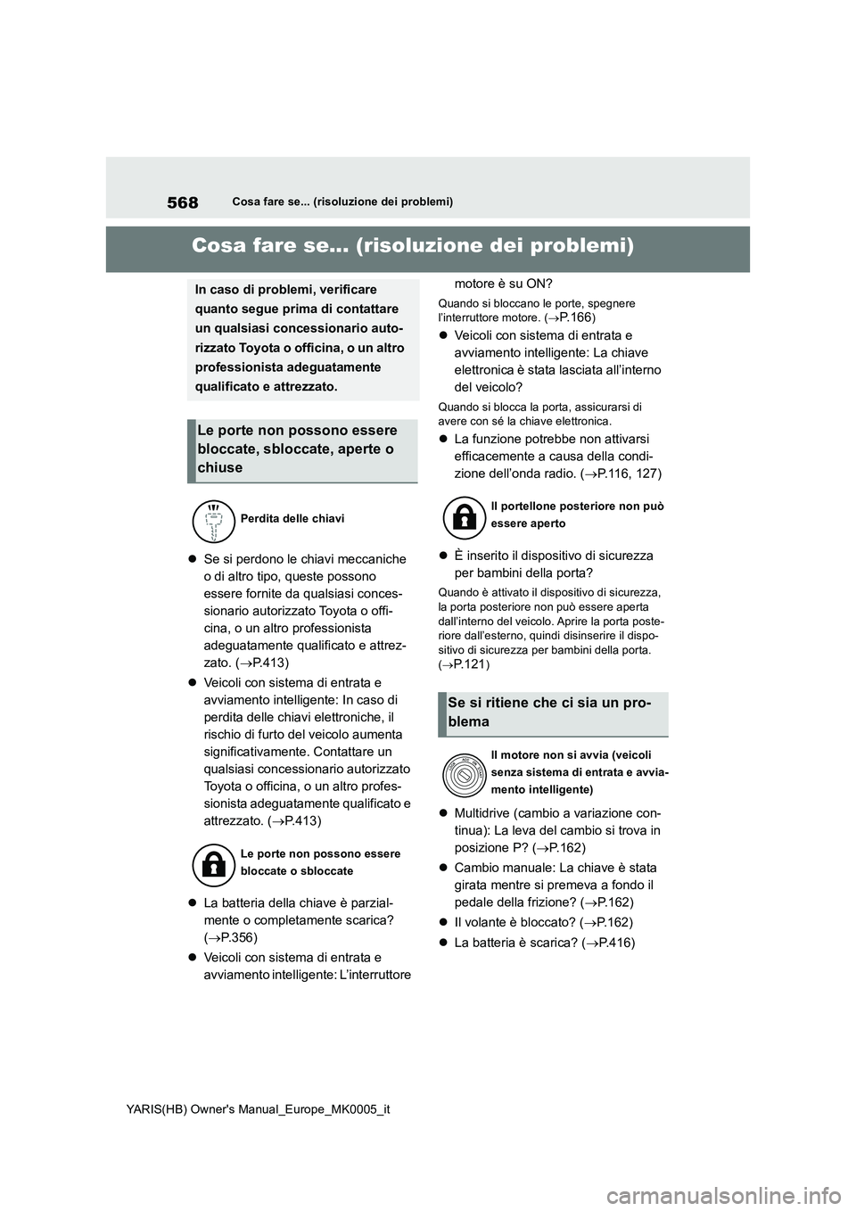 TOYOTA YARIS 2021  Manuale duso (in Italian) 568
YARIS(HB) Owners Manual_Europe_MK0005_it
Cosa fare se... (risoluzione dei problemi)
1-1.Cosa  fare  s e... (risoluzion e  dei problemi)Cosa fare se... (risoluzione dei problemi)
�zSe si perdono l