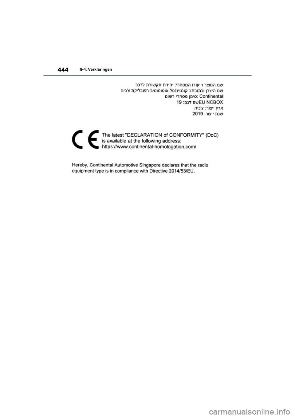 TOYOTA YARIS 2021  Brugsanvisning (in Danish) 444
YARIS(HB) HV Handleiding_Europa_MK0010_nl
8-4. Verklaringen
YARIS(HB)_HV_OM_Europe_OMK0010E.book  Page 444  Thursday, March 12, 2020  4:25 PM 