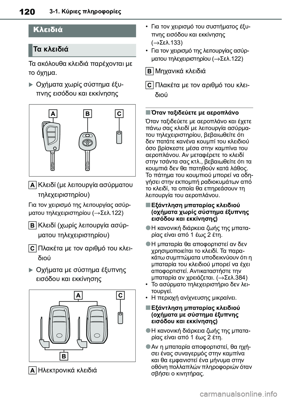 TOYOTA YARIS 2021  ΟΔΗΓΌΣ ΧΡΉΣΗΣ (in Greek) 1203-1. Κύριες πληροφορίες
3-1.Κύριες πληροφορίες
Τα ακόλουθα κλειδιά παρέχονται με 
το όχημα.
�XΟχήματα χωρίς σύσ