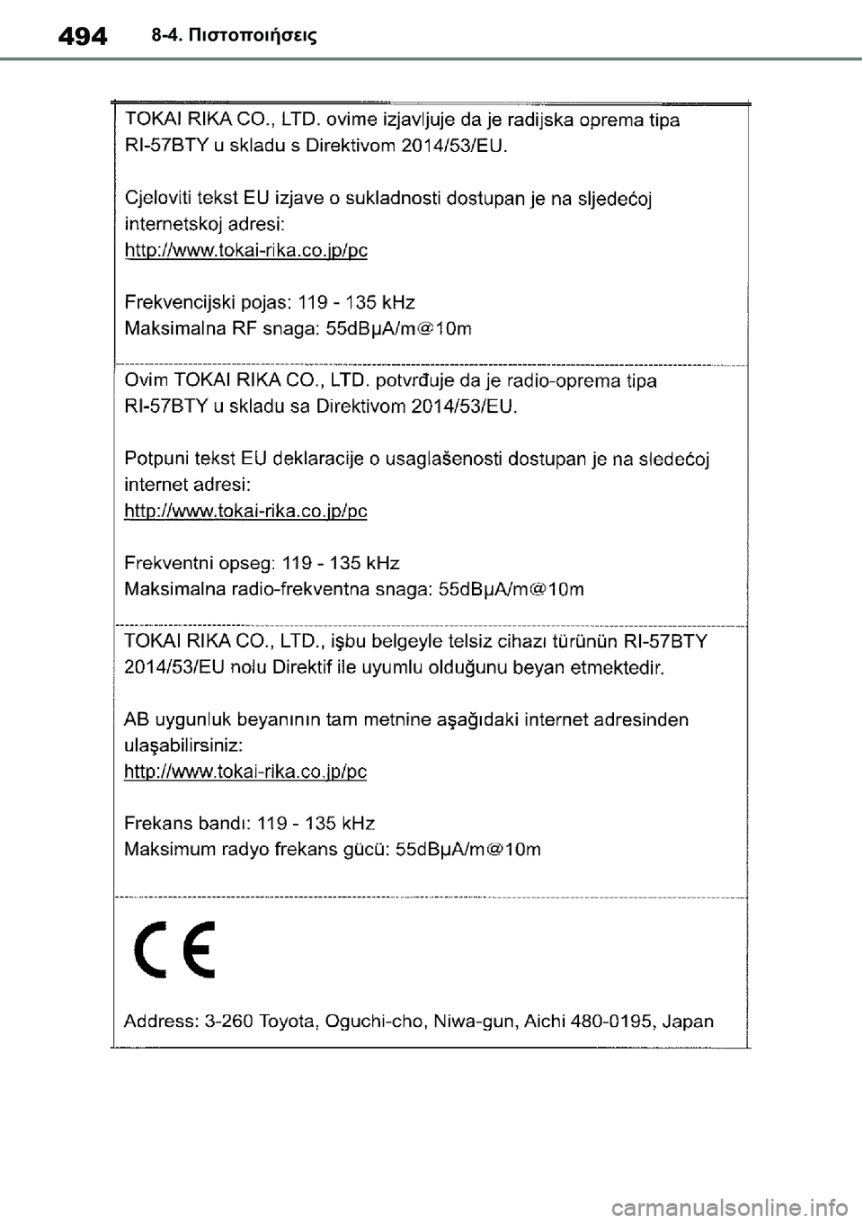TOYOTA YARIS 2021  ΟΔΗΓΌΣ ΧΡΉΣΗΣ (in Greek) 4948-4. Πιστοποιήσεις 