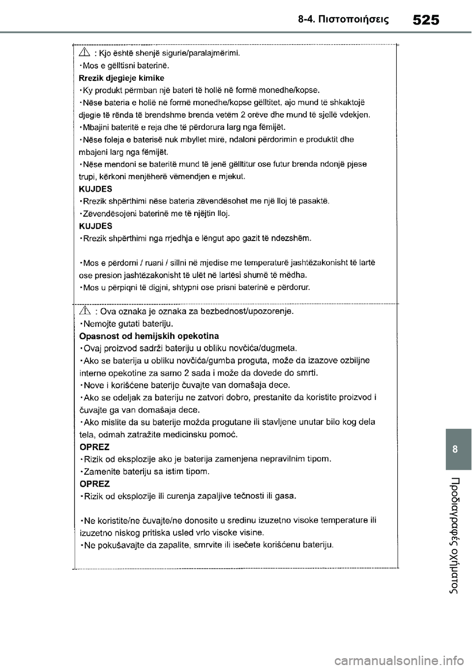 TOYOTA YARIS 2021  ΟΔΗΓΌΣ ΧΡΉΣΗΣ (in Greek) 525
8 8-4. Πιστοποιήσεις
Προδιαγραφές οχήματος 