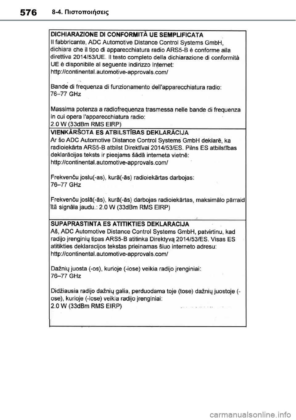 TOYOTA YARIS 2021  ΟΔΗΓΌΣ ΧΡΉΣΗΣ (in Greek) 5768-4. Πιστοποιήσεις 