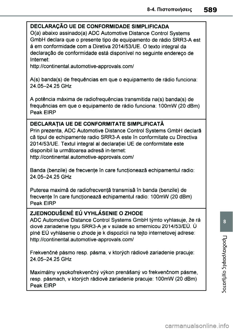 TOYOTA YARIS 2021  ΟΔΗΓΌΣ ΧΡΉΣΗΣ (in Greek) 589
8 8-4. Πιστοποιήσεις
Προδιαγραφές οχήματος 