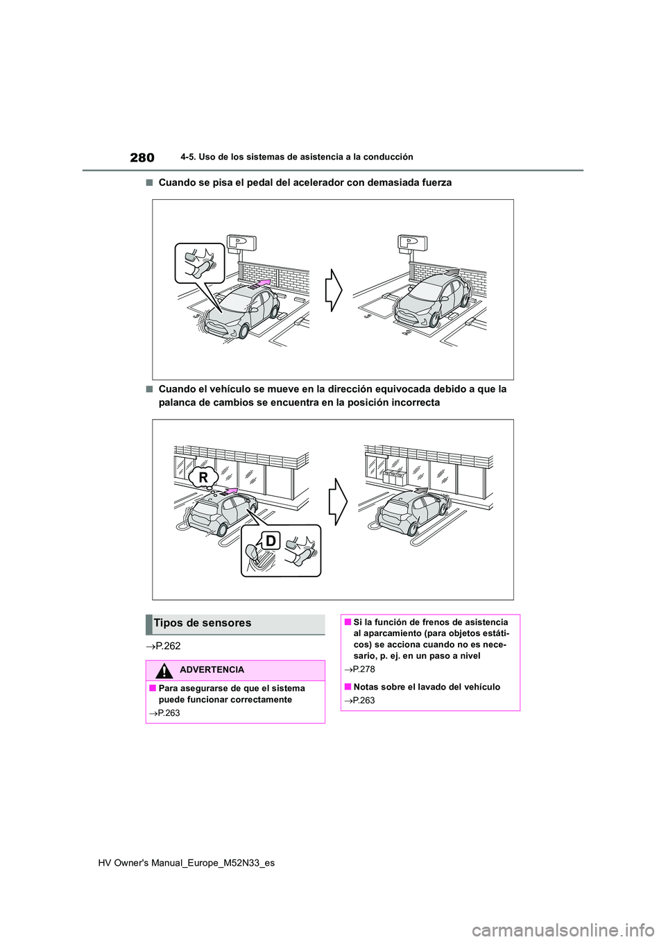 TOYOTA YARIS 2022 Manuale de Empleo (in Spanish) 280
HV Owner's Manual_Europe_M52N33_es
4-5. Uso de los sistemas de asistencia a la conducción
■Cuando se pisa el pedal del acelerador con demasiada fuerza
■Cuando el vehículo se mueve en la TOYOTA YARIS 2022 Manuale de Empleo (in Spanish) 280
HV Owner's Manual_Europe_M52N33_es
4-5. Uso de los sistemas de asistencia a la conducción
■Cuando se pisa el pedal del acelerador con demasiada fuerza
■Cuando el vehículo se mueve en la