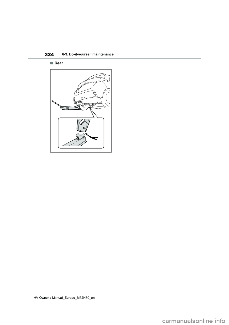 TOYOTA YARIS 2022  Owners Manual 324
HV Owner's Manual_Europe_M52N30_en
6-3. Do-it-yourself maintenance
■Rear 