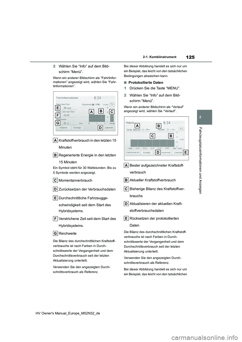 TOYOTA YARIS 2022 Betriebsanleitungen (in German) 125
2
HV Owner's Manual_Europe_M52N32_de
2-1. Kombiinstrument
Fahrzeugstatusinformationen und Anzeigen
2Wählen Sie “Info” auf dem Bild-
schirm “Menü”.
Wenn ein anderer Bildschirm als TOYOTA YARIS 2022 Betriebsanleitungen (in German) 125
2
HV Owner's Manual_Europe_M52N32_de
2-1. Kombiinstrument
Fahrzeugstatusinformationen und Anzeigen
2Wählen Sie “Info” auf dem Bild-
schirm “Menü”.
Wenn ein anderer Bildschirm als