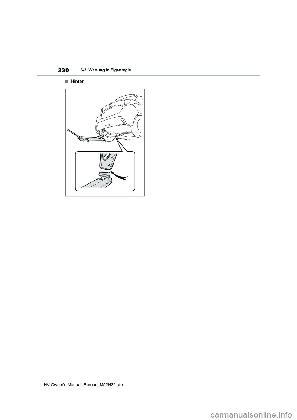 TOYOTA YARIS 2022 Betriebsanleitungen (in German) 330
HV Owner's Manual_Europe_M52N32_de
6-3. Wartung in Eigenregie
■Hinten TOYOTA YARIS 2022 Betriebsanleitungen (in German) 330
HV Owner's Manual_Europe_M52N32_de
6-3. Wartung in Eigenregie
■Hinten