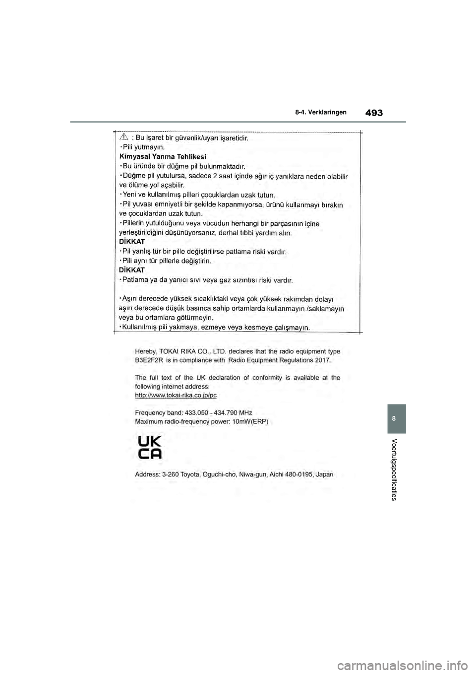 TOYOTA YARIS 2022  Instructieboekje (in Dutch) 493
8
Handleiding HV_Europa_M52N30_nl
8-4. Verklaringen
Voertuigspecificaties
YARIS(HB)_HV_OM_Europe_OM52N30E.book  Page 493  Thursday, August 26, 2021  4:59 PM 