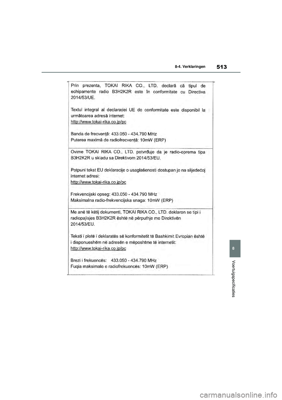 TOYOTA YARIS 2022  Instructieboekje (in Dutch) 513
8
Handleiding HV_Europa_M52N30_nl
8-4. Verklaringen
Voertuigspecificaties
YARIS(HB)_HV_OM_Europe_OM52N30E.book  Page 513  Thursday, August 26, 2021  4:59 PM 