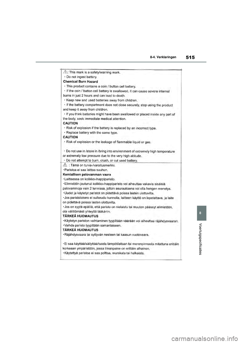 TOYOTA YARIS 2022  Instructieboekje (in Dutch) 515
8
Handleiding HV_Europa_M52N30_nl
8-4. Verklaringen
Voertuigspecificaties
YARIS(HB)_HV_OM_Europe_OM52N30E.book  Page 515  Thursday, August 26, 2021  4:59 PM 