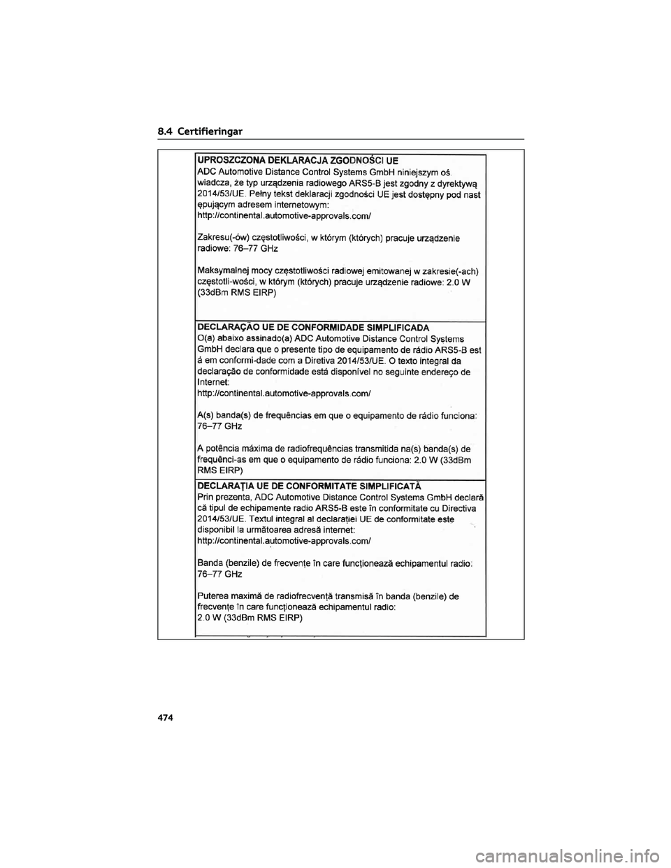 TOYOTA YARIS 2022  Bruksanvisningar (in Swedish) 8.4 Certifieringar
474 