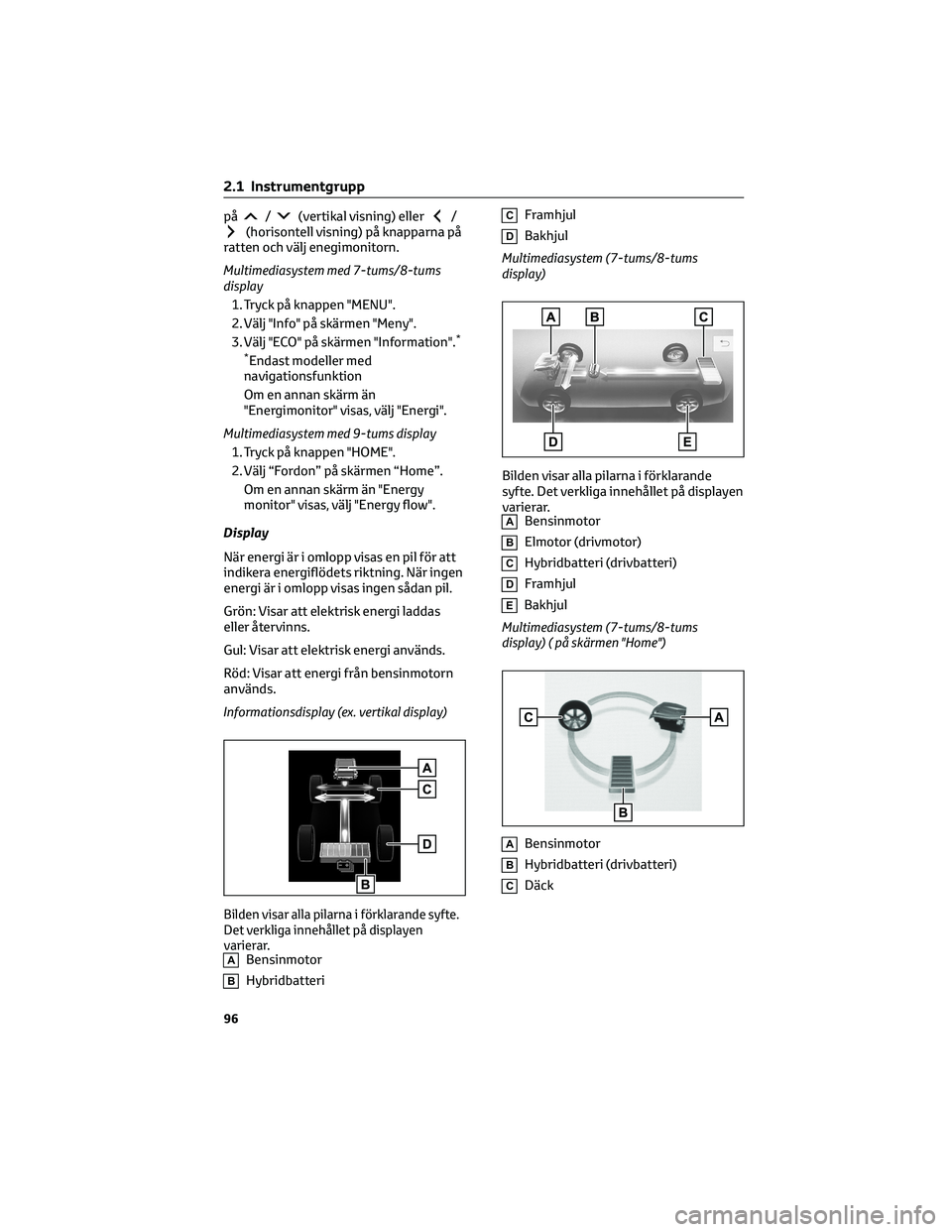 TOYOTA YARIS 2022 Bruksanvisningar (in Swedish) på/(vertikal visning) eller/(horisontell visning) på knapparna på
ratten och välj enegimonitorn.
Multimediasystem med 7-tums/8-tums
display
1. Tryck på knappen "MENU".
2. Välj "Info& TOYOTA YARIS 2022 Bruksanvisningar (in Swedish) på/(vertikal visning) eller/(horisontell visning) på knapparna på
ratten och välj enegimonitorn.
Multimediasystem med 7-tums/8-tums
display
1. Tryck på knappen "MENU".
2. Välj "Info&