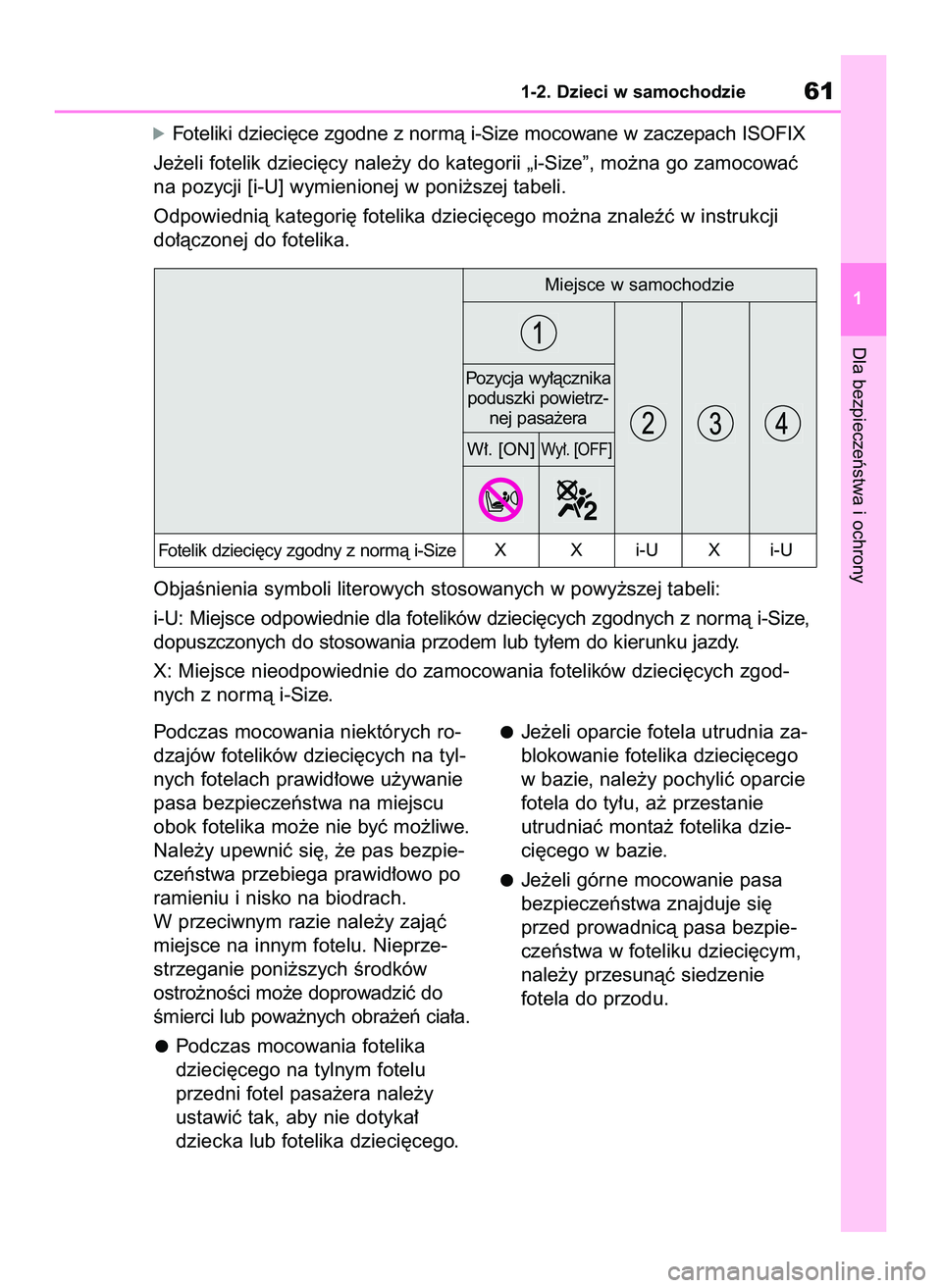 TOYOTA YARIS 2022  Instrukcja obsługi (in Polish) Podczas mocowania niektórych ro-
dzajów fotelików dzieci´cych na tyl-
nych fotelach prawid∏owe u˝ywanie
pasa bezpieczeƒstwa na miejscu
obok fotelika mo˝e nie byç mo˝liwe.
Nale˝y upewniç s