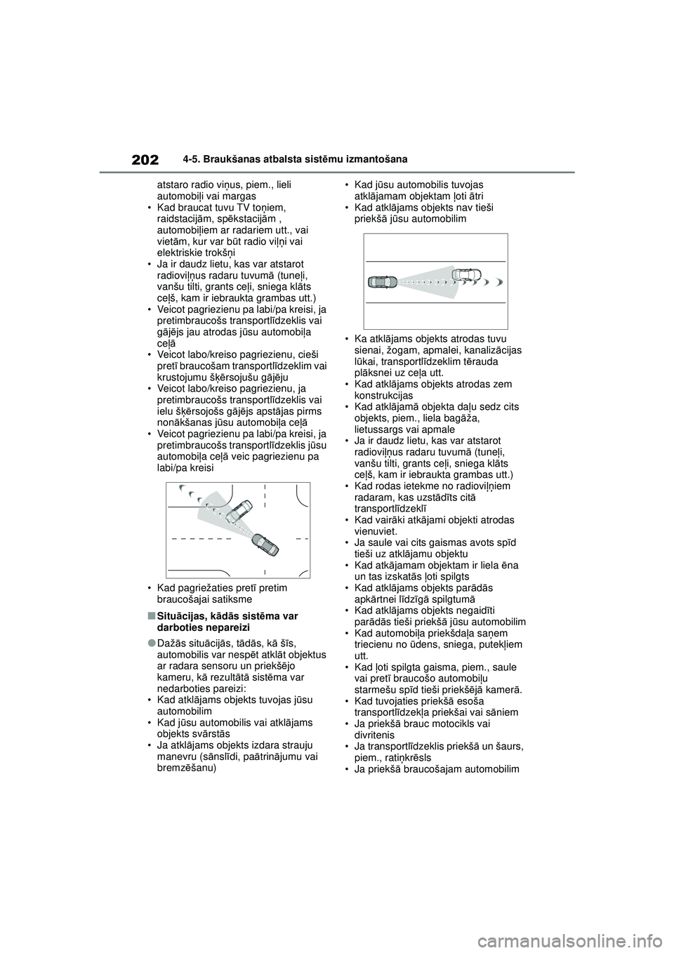 TOYOTA YARIS 2022 Lietošanas Instrukcija (in Latvian) 202
Owners Manual_Europe_M52M05_LV
4-5. Braukšanas atbalsta sistēmu izmantošana
atstaro radio vi ņus, piem., lieli
automobi ļi vai margas
• Kad braucat tuvu TV to ņiem,
raidstacij ām, sp ē TOYOTA YARIS 2022 Lietošanas Instrukcija (in Latvian) 202
Owners Manual_Europe_M52M05_LV
4-5. Braukšanas atbalsta sistēmu izmantošana
atstaro radio vi ņus, piem., lieli
automobi ļi vai margas
• Kad braucat tuvu TV to ņiem,
raidstacij ām, sp ē