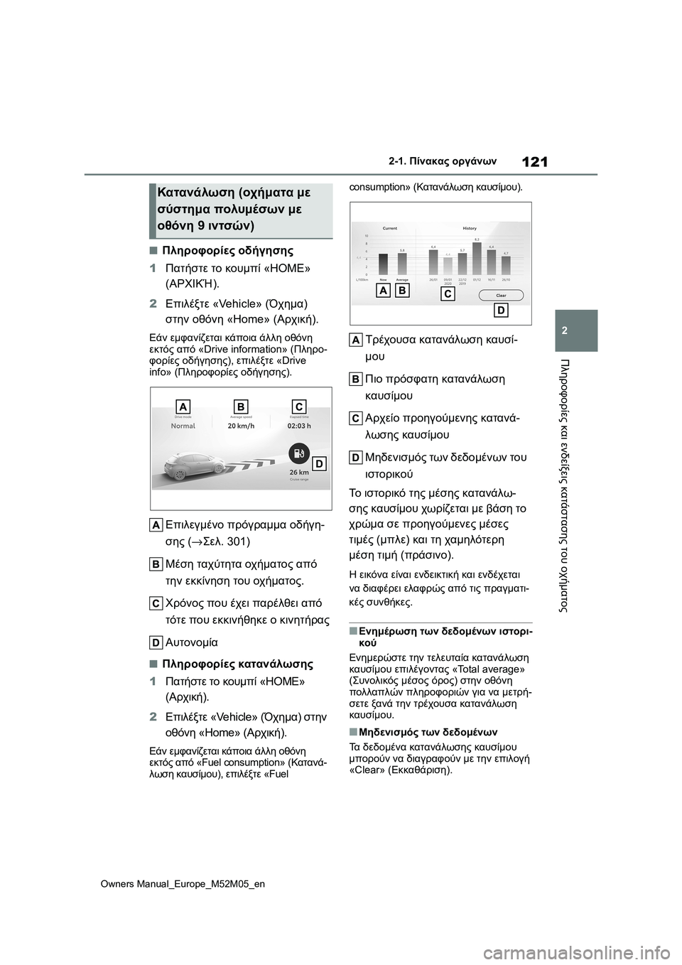 TOYOTA YARIS 2022 ΟΔΗΓΌΣ ΧΡΉΣΗΣ (in Greek) 121
2
Owners Manual_Europe_M52M05_en
2-1. Πίνακας οργάνων
Πληροφορίες και ενδείξεις κατάστασης του οχήματος
■Πληροφορίες οδήγ TOYOTA YARIS 2022 ΟΔΗΓΌΣ ΧΡΉΣΗΣ (in Greek) 121
2
Owners Manual_Europe_M52M05_en
2-1. Πίνακας οργάνων
Πληροφορίες και ενδείξεις κατάστασης του οχήματος
■Πληροφορίες οδήγ