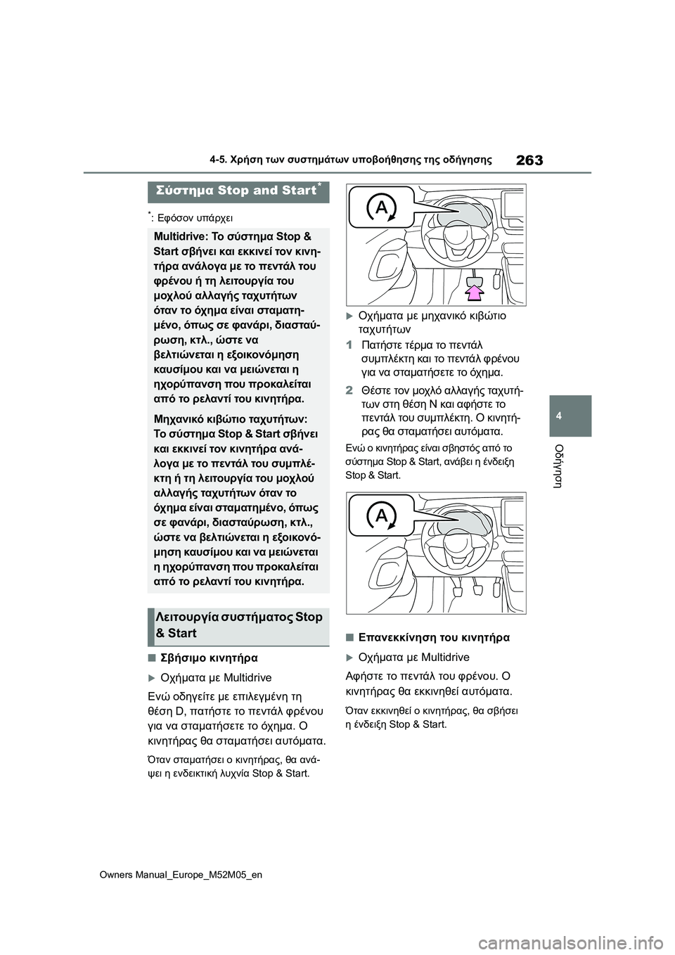 TOYOTA YARIS 2022 ΟΔΗΓΌΣ ΧΡΉΣΗΣ (in Greek) 263
4
Owners Manual_Europe_M52M05_en
4-5. Χρήση των συστημάτων υποβοήθησης της οδήγησης
Οδήγηση
*:Εφόσον υπάρχει
■Σβήσιμο κινη TOYOTA YARIS 2022 ΟΔΗΓΌΣ ΧΡΉΣΗΣ (in Greek) 263
4
Owners Manual_Europe_M52M05_en
4-5. Χρήση των συστημάτων υποβοήθησης της οδήγησης
Οδήγηση
*:Εφόσον υπάρχει
■Σβήσιμο κινη