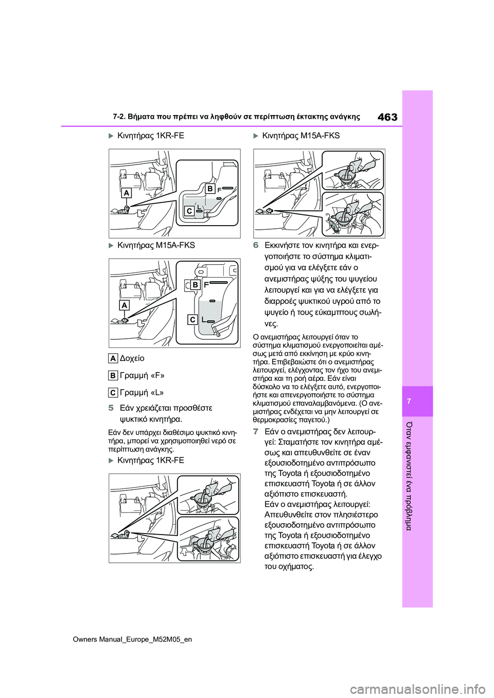 TOYOTA YARIS 2022 ΟΔΗΓΌΣ ΧΡΉΣΗΣ (in Greek) 463
7
Owners Manual_Europe_M52M05_en
7-2. Βήματα που πρέπει να ληφθούν σε περίπτωση έκτακτης ανάγκης
Όταν εμφανιστεί ένα πρόβλη TOYOTA YARIS 2022 ΟΔΗΓΌΣ ΧΡΉΣΗΣ (in Greek) 463
7
Owners Manual_Europe_M52M05_en
7-2. Βήματα που πρέπει να ληφθούν σε περίπτωση έκτακτης ανάγκης
Όταν εμφανιστεί ένα πρόβλη