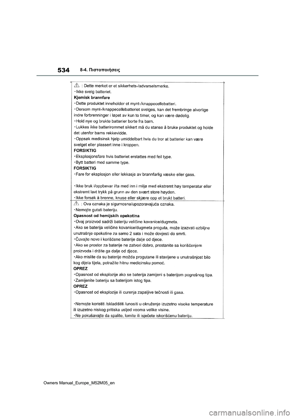 TOYOTA YARIS 2022 ΟΔΗΓΌΣ ΧΡΉΣΗΣ (in Greek) 534
Owners Manual_Europe_M52M05_en
8-4. Πιστοποιήσεις TOYOTA YARIS 2022 ΟΔΗΓΌΣ ΧΡΉΣΗΣ (in Greek) 534
Owners Manual_Europe_M52M05_en
8-4. Πιστοποιήσεις