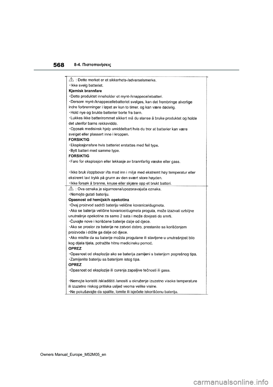 TOYOTA YARIS 2022 ΟΔΗΓΌΣ ΧΡΉΣΗΣ (in Greek) 568
Owners Manual_Europe_M52M05_en
8-4. Πιστοποιήσεις TOYOTA YARIS 2022 ΟΔΗΓΌΣ ΧΡΉΣΗΣ (in Greek) 568
Owners Manual_Europe_M52M05_en
8-4. Πιστοποιήσεις