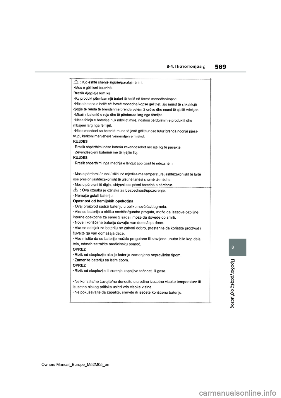 TOYOTA YARIS 2022 ΟΔΗΓΌΣ ΧΡΉΣΗΣ (in Greek) 569
8
Owners Manual_Europe_M52M05_en
8-4. Πιστοποιήσεις
Προδιαγραφές οχήματος TOYOTA YARIS 2022 ΟΔΗΓΌΣ ΧΡΉΣΗΣ (in Greek) 569
8
Owners Manual_Europe_M52M05_en
8-4. Πιστοποιήσεις
Προδιαγραφές οχήματος