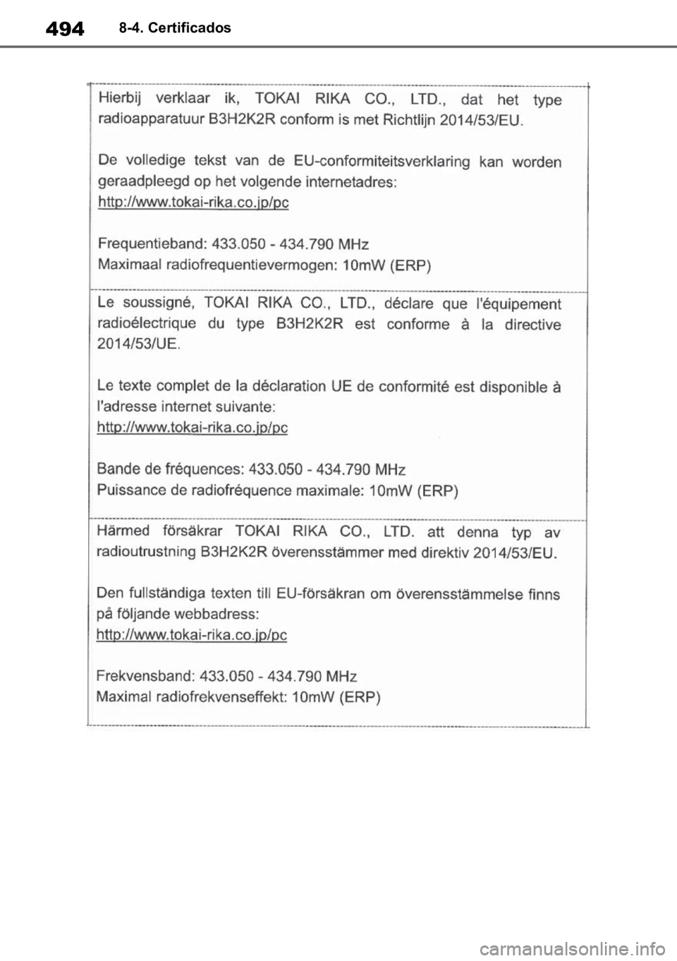 TOYOTA YARIS 2022  Manual de utilização (in Portuguese) 4948-4. Certificados 