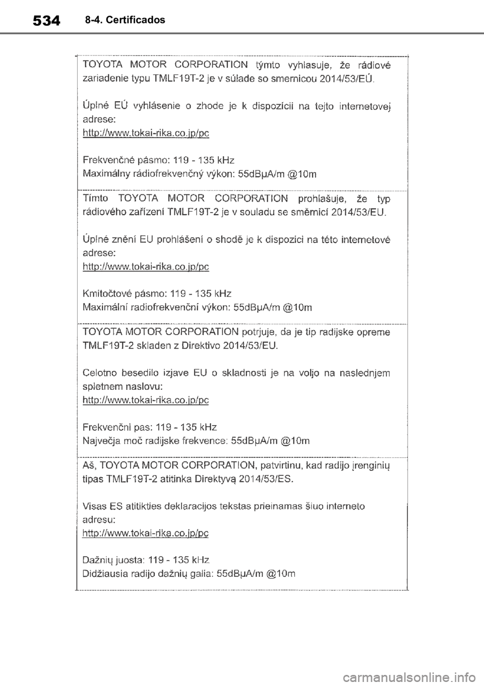 TOYOTA YARIS 2022  Manual de utilização (in Portuguese) 5348-4. Certificados 
