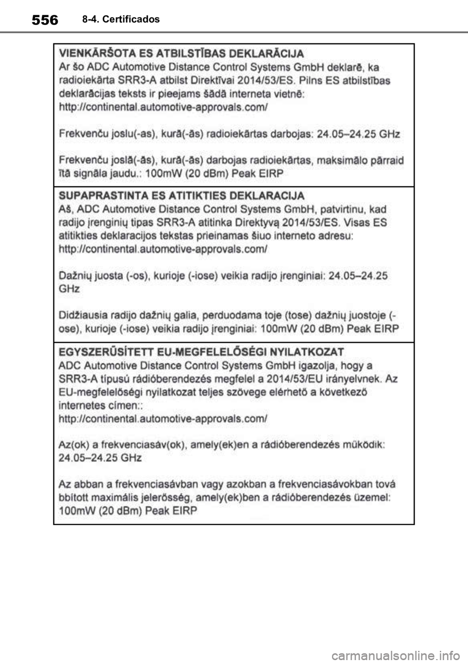 TOYOTA YARIS 2022  Manual de utilização (in Portuguese) 5568-4. Certificados 