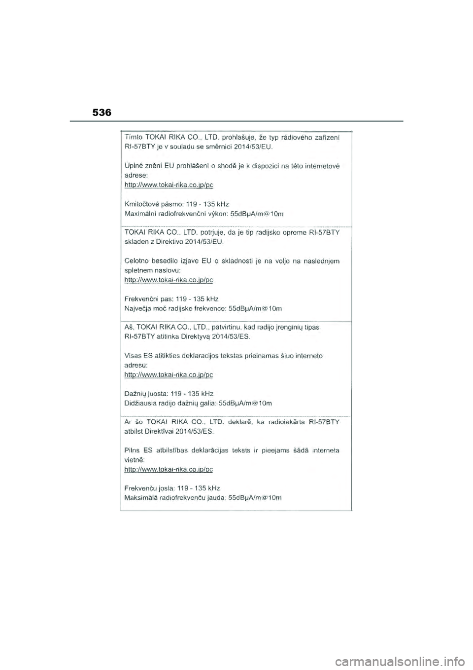 TOYOTA YARIS CROSS 2021  Eksploatavimo vadovas (in Lithuanian) 536
YARIS CROSS Owners Manual_Europe_M52K60_LT
YARIS_CROSS_HV_OM_Europe_OM52K60LT.book  Page 536  Wednesday, July 7, 2021  10:28 AM 