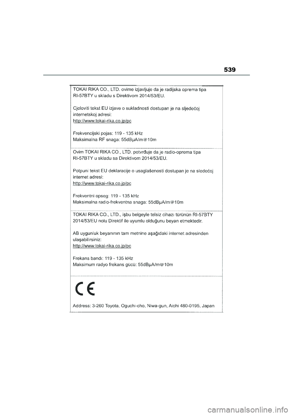 TOYOTA YARIS CROSS 2021  Eksploatavimo vadovas (in Lithuanian) 539
YARIS CROSS Owners Manual_Europe_M52K60_LT
YARIS_CROSS_HV_OM_Europe_OM52K60LT.book  Page 539  Wednesday, July 7, 2021  10:28 AM 