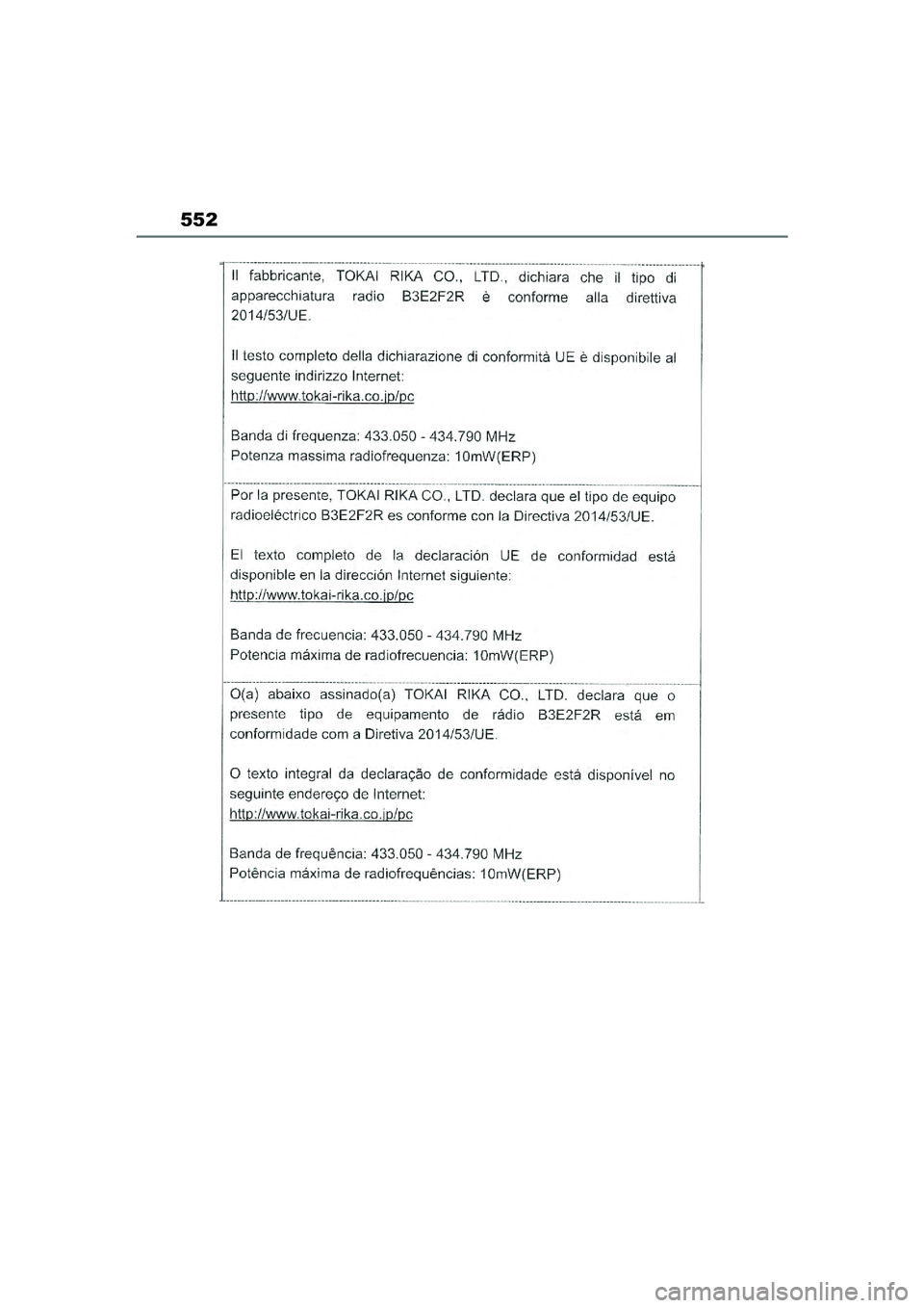 TOYOTA YARIS CROSS 2021  Eksploatavimo vadovas (in Lithuanian) 552
YARIS CROSS Owners Manual_Europe_M52K60_LT
YARIS_CROSS_HV_OM_Europe_OM52K60LT.book  Page 552  Wednesday, July 7, 2021  10:28 AM 