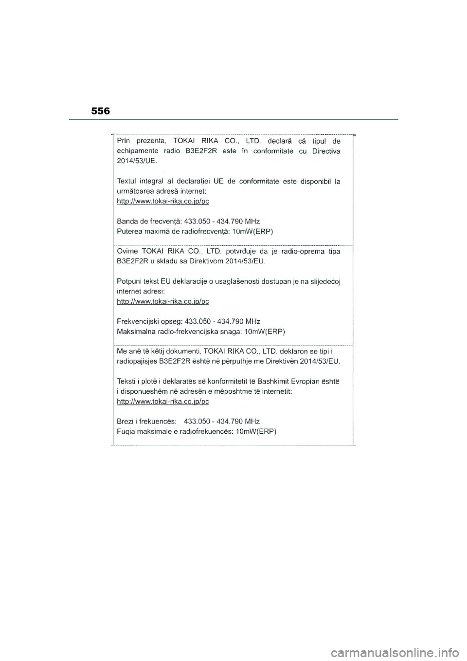 TOYOTA YARIS CROSS 2021  Eksploatavimo vadovas (in Lithuanian) 556
YARIS CROSS Owners Manual_Europe_M52K60_LT
YARIS_CROSS_HV_OM_Europe_OM52K60LT.book  Page 556  Wednesday, July 7, 2021  10:28 AM 