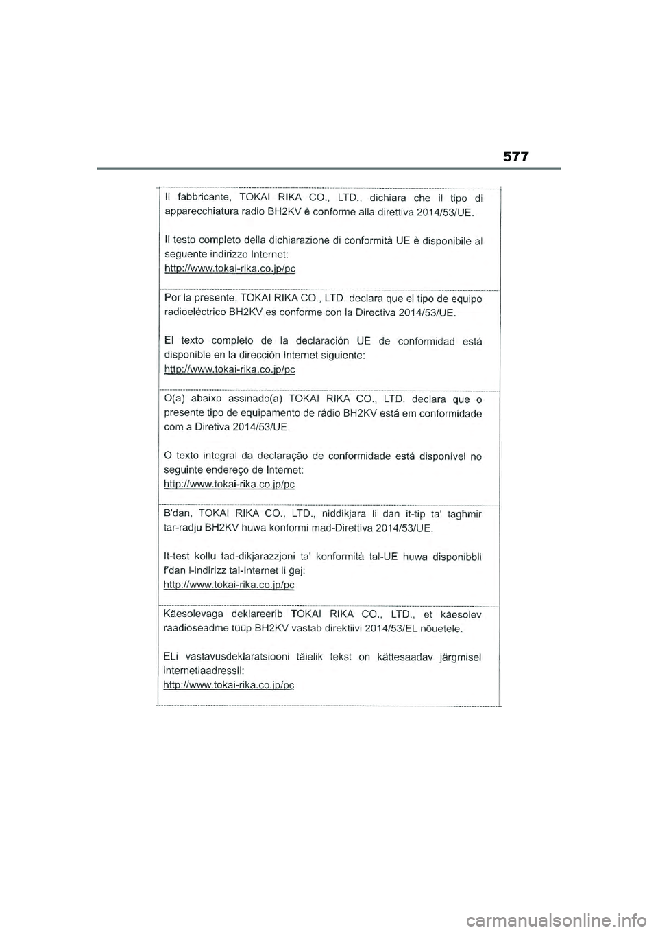 TOYOTA YARIS CROSS 2021  Eksploatavimo vadovas (in Lithuanian) 577
YARIS CROSS Owners Manual_Europe_M52K60_LT
YARIS_CROSS_HV_OM_Europe_OM52K60LT.book  Page 577  Wednesday, July 7, 2021  10:28 AM 