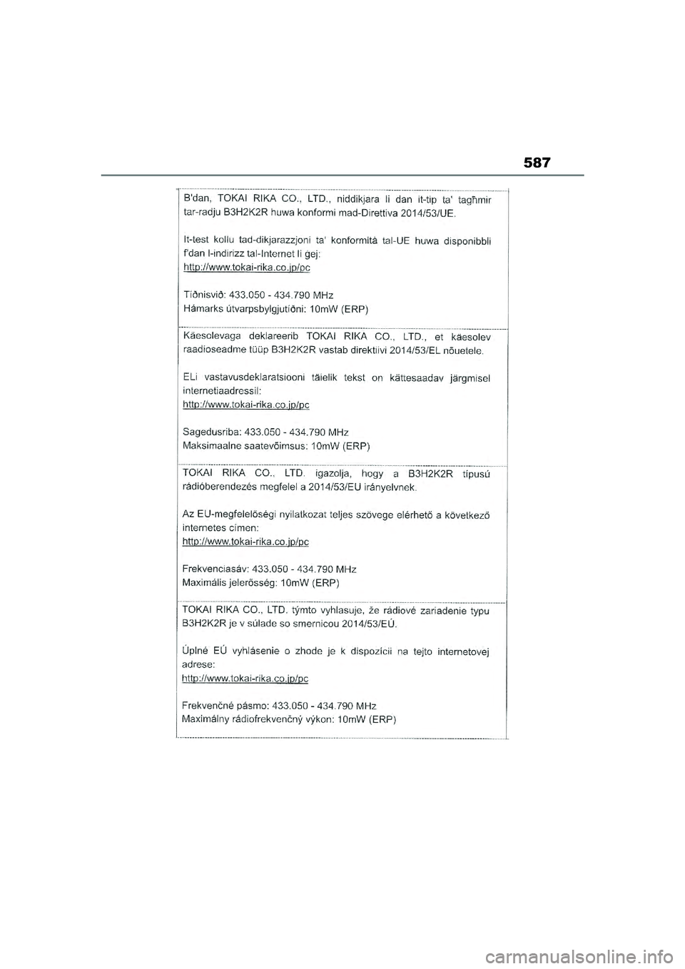 TOYOTA YARIS CROSS 2021  Eksploatavimo vadovas (in Lithuanian) 587
YARIS CROSS Owners Manual_Europe_M52K60_LT
YARIS_CROSS_HV_OM_Europe_OM52K60LT.book  Page 587  Wednesday, July 7, 2021  10:28 AM 