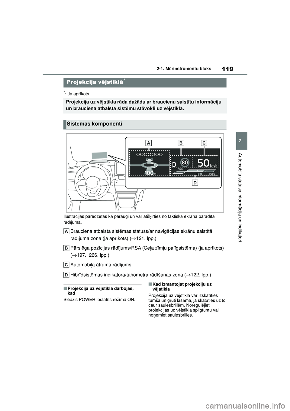 TOYOTA YARIS CROSS 2021 Lietošanas Instrukcija (in Latvian) 119
2
YARIS CROSS Owners Manual_Europe_M52K60_LV
2-1. Mērinstrumentu bloks
Automobi ļa statusa inform ācija un indikatori
*: Ja apr īkots
Ilustr ācijas paredz ētas k ā paraugi un var atš ķir TOYOTA YARIS CROSS 2021 Lietošanas Instrukcija (in Latvian) 119
2
YARIS CROSS Owners Manual_Europe_M52K60_LV
2-1. Mērinstrumentu bloks
Automobi ļa statusa inform ācija un indikatori
*: Ja apr īkots
Ilustr ācijas paredz ētas k ā paraugi un var atš ķir
