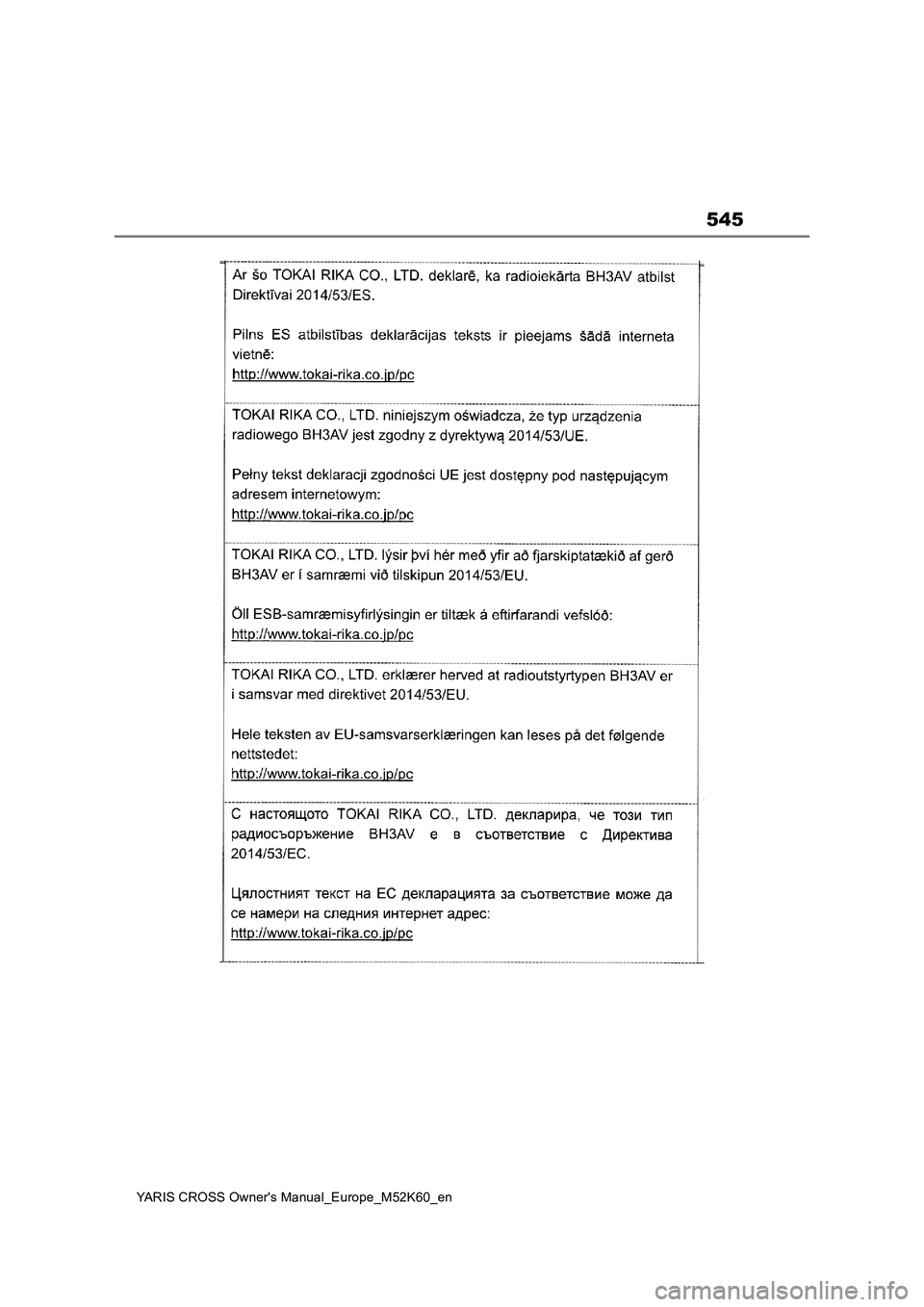 TOYOTA YARIS CROSS 2021 Owners Manual 545
YARIS CROSS Owner's Manual_Europe_M52K60_en TOYOTA YARIS CROSS 2021 Owners Manual 545
YARIS CROSS Owner's Manual_Europe_M52K60_en