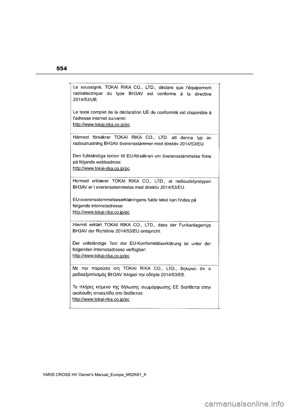 TOYOTA YARIS CROSS 2021 Notices Demploi (in French) 554
YARIS CROSS HV Owner's Manual_Europe_M52K61_fr TOYOTA YARIS CROSS 2021 Notices Demploi (in French) 554
YARIS CROSS HV Owner's Manual_Europe_M52K61_fr