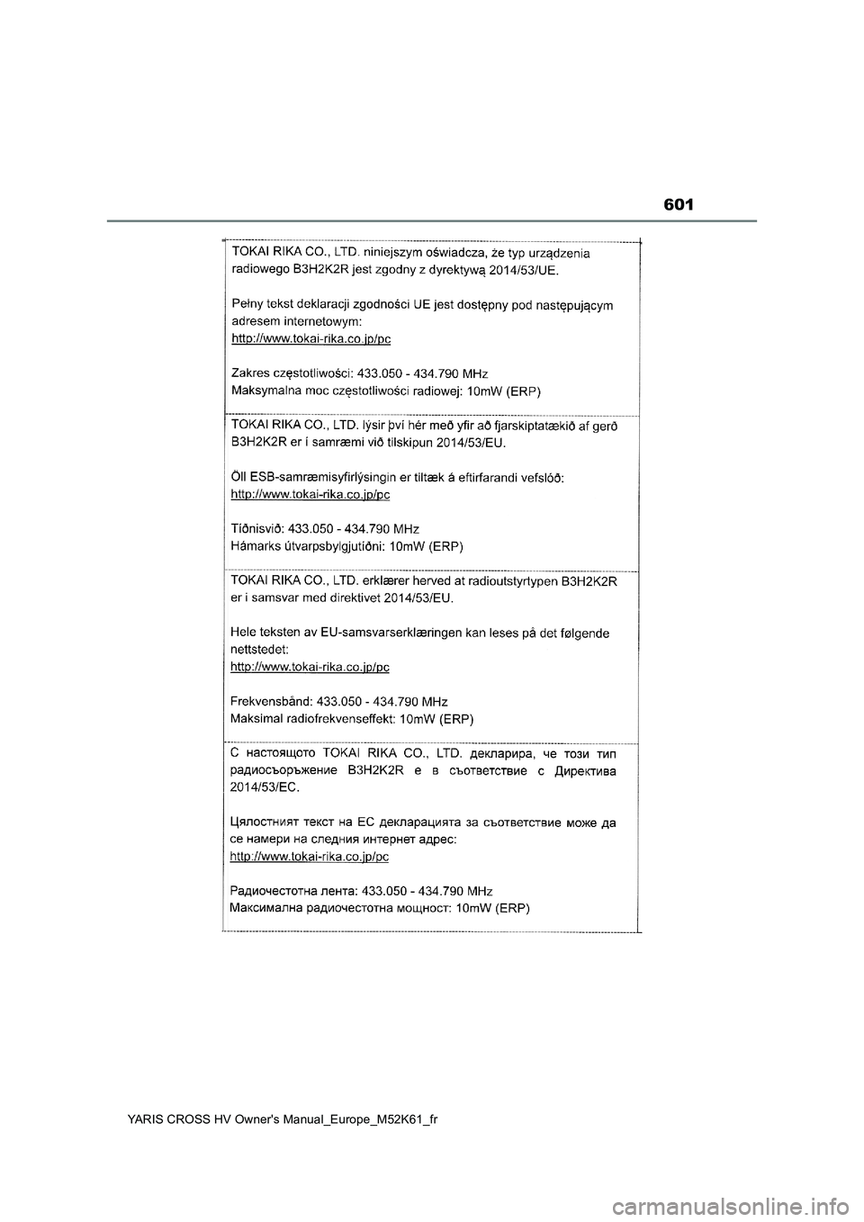 TOYOTA YARIS CROSS 2021 Notices Demploi (in French) 601
YARIS CROSS HV Owner's Manual_Europe_M52K61_fr TOYOTA YARIS CROSS 2021 Notices Demploi (in French) 601
YARIS CROSS HV Owner's Manual_Europe_M52K61_fr