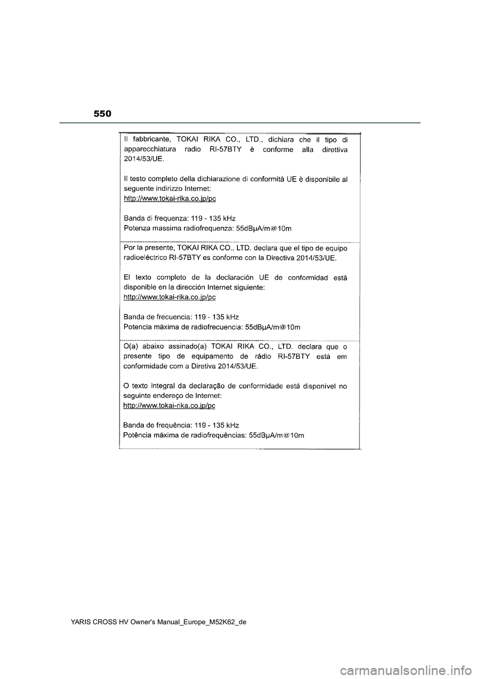 TOYOTA YARIS CROSS 2021  Betriebsanleitungen (in German) 550
YARIS CROSS HV Owner's Manual_Europe_M52K62_de 