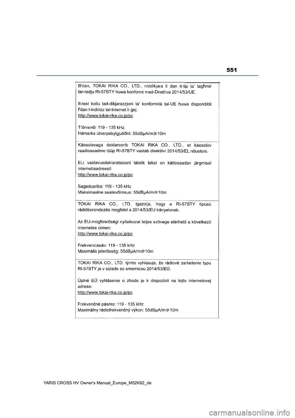 TOYOTA YARIS CROSS 2021  Betriebsanleitungen (in German) 551
YARIS CROSS HV Owner's Manual_Europe_M52K62_de 